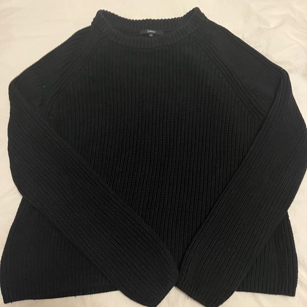 Quince black cotton fisherman sweater